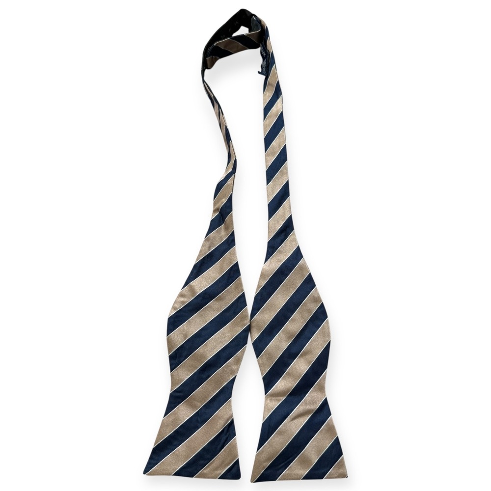 Cremieux 100% Silk Striped‎ Self-Tie Bow Tie Navy Gold Adjustable